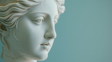Poster - A detailed close-up of a statue depicting the face of a woman. Suitable for use in art, history, or cultural projects