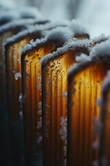 Poster - A row of beer bottles covered in snow. Perfect for winter-themed designs and advertisements
