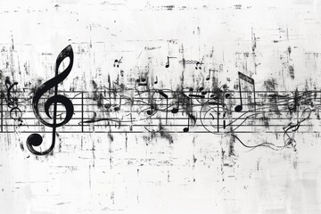 Poster - A black and white photo of music notes. Perfect for music enthusiasts or for use in music-related projects