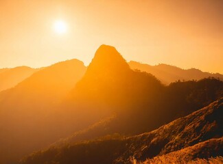 Poster - Orange mountains wallpaper with copy space