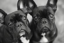 Two Black And White Dogs Staring Directly At The Camera. This Image Can Be Used For Pet Portraits Or Animal-themed Designs