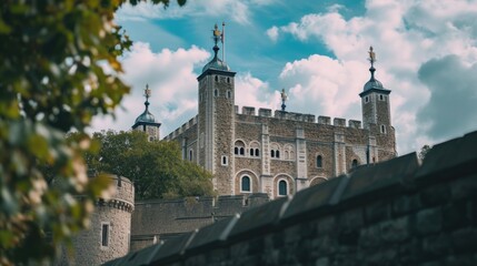 Aufkleber - A large building with a clock on top. Suitable for architectural, historical, or cityscape themes