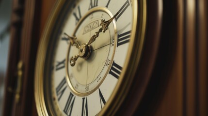 Poster - A detailed close-up of a clock with classic Roman numerals. Perfect for time-related concepts and designs