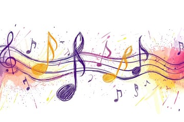Wall Mural - A drawing of music notes on a white background. Suitable for music-related designs