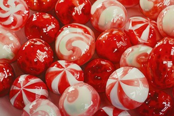 Aufkleber - A bowl filled with an abundance of red and white candies. Perfect for festive occasions and sweet treats
