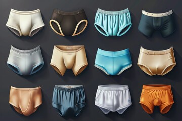 Poster - Various colored underwear arranged on a black background. Can be used for fashion, clothing, or laundry related designs
