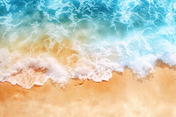 Poster - A stunning aerial view of a sandy beach and the vast ocean. Perfect for travel brochures, vacation websites, or coastal-themed designs