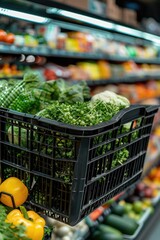 Wall Mural - A shopping cart filled with fresh and colorful vegetables, ready for purchase. Ideal for illustrating healthy eating, grocery shopping, and meal planning