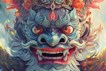 Poster - A close-up view of a menacing demon statue. Perfect for adding a touch of darkness and mystery to your projects