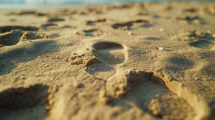 Poster - Footprints in the sand on a beach. Ideal for travel and vacation concepts