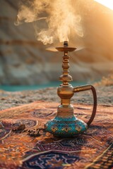 Poster - A hook sitting on a rug with smoke billowing out of it. Perfect for adding a touch of mystery and intrigue to your designs