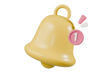 Fototapete - 3d notification bell icon isolated on white background. 3d yellow ringing bell with new notification for social media reminder. Social media interaction concept. Minimal Cartoon icon design. 3d render