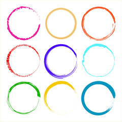 Wall Mural - Set of 9 colored circles with brush design - Vector