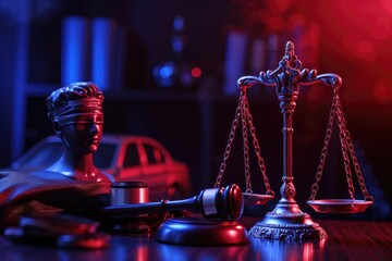 Poster - A statue of Lady Justice holding a gavel. Suitable for legal and justice-related themes