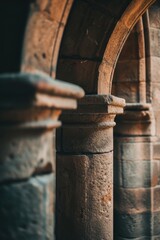 Poster - Close up of a stone building with columns. Perfect for architectural projects and historical themes