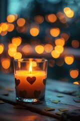 Poster - A simple and elegant image of a lit candle placed on top of a wooden table. Perfect for creating a cozy and warm atmosphere.