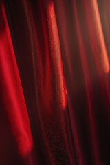 Poster - Close up view of a red curtain with vibrant red lights. Perfect for adding a touch of drama and glamour to any event or performance