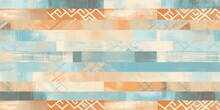 Sky Blue, Apricot, And Taupe Seamless African Pattern, Tribal Motifs Grunge Texture On Textile