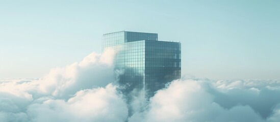 Poster - Captivating Modern Building Emerges from the Billowing Clouds in a Majestic Modern Building Surrounded by a Dramatic Cloudscape