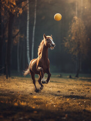 Wall Mural - A Photo of a Horse Playing with a Ball in Nature