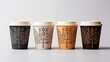 Set of different recyclable coffee cups on isolated background - protect nature concept