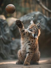 Wall Mural - A Photo of a Bobcat Playing with a Ball in Nature