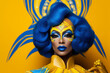 A brazilian Drag queen with artistic make up and elaborate wig hairstyle posing