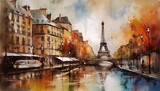 Fototapeta Uliczki - France, Paris, watercolor