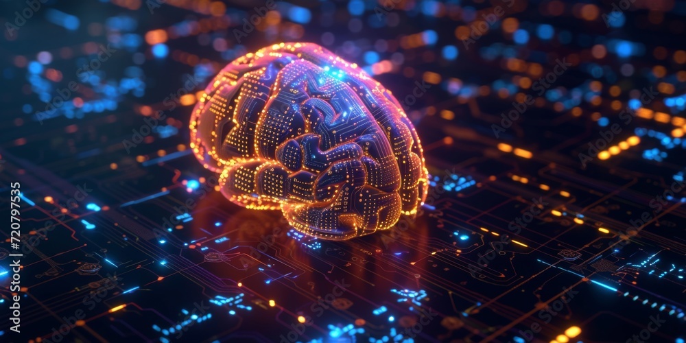 Multi-layered image of a human brain transforming into a digital ...