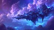 Night sky over a mystical floating island, with manga style clouds generative ai