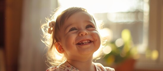 Sticker - Adorable 2-Year-Old Girl Exudes Happiness with Her Radiant Smile