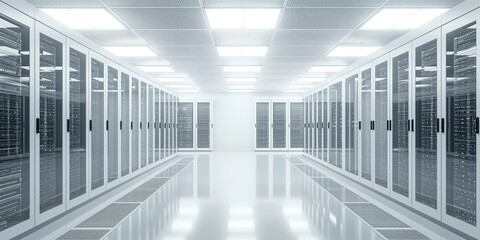 Clean and modern white data center server room