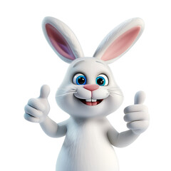 Wall Mural - Easter Bunny in Cartoon Style Giving Thumbs Up: A Happy 3D Illustration, Isolated on Transparent Background, PNG