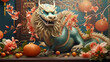 Green dragon symbol of chinese new year, tatsu, Eastern mythology, strength, wisdom and good luck. imperial authority and celestial energy culture and folklore zodiac sign banner poster copy space.