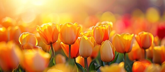 Sticker - Breathtaking Summer: Vibrant Yellow and Orange Tulips Blooming in Splendid Summer Sunshine