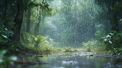 Wall Mural - jungle scene during a heavy rain, incorporating realistic raindrop physics