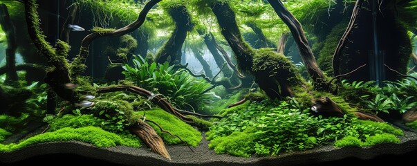 Wall Mural - Freshwater Planted Aquarium, Aquascaping, Underwater Landscape Nature Forest Style, Aquarium Tank