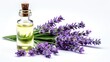 Lavender essential oil in a small bottle with fresh lavender flowers. Generative AI