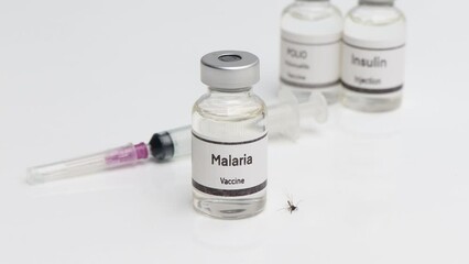 Sticker - Malaria vaccine in a vial, immunization and treatment of infection, scientific experiment