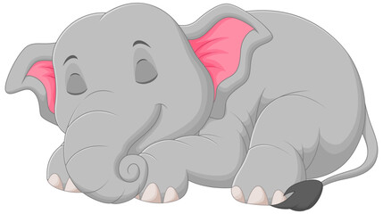 Wall Mural - Cute Elephant Cartoon Sleeping Vector Illustration. Animal Nature Icon Concept Isolated Premium Vector