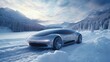 Futuristic Self-Driving Car Gliding Through Winter Wonderland AI Generated