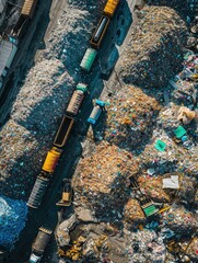 Poster - A vast recycling plant and its fleet of trucks, showcasing the importance of industrial recycling. Generative AI.