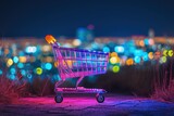 Fototapeta  - Shopping Cart in Front of City at Night