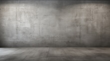 Industrial modern grey concrete wall background with stone floors. Mock up, empty room with copy space for text