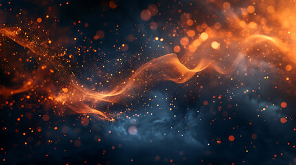 creative graphic design abstract background - dark blue and gold bokeh particle background