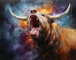 Roaring bull artistic painting with vibrant colors