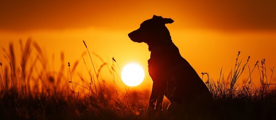 Wall Mural - Captivating Canine Silhouette Embracing the Enchanting Charm of the Dog and Sunset