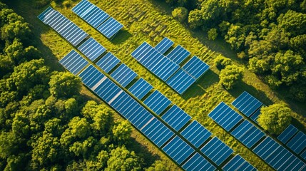 Wall Mural - aerial view of solar panel, photovoltaic, alternative electricity source - concept of sustainable re