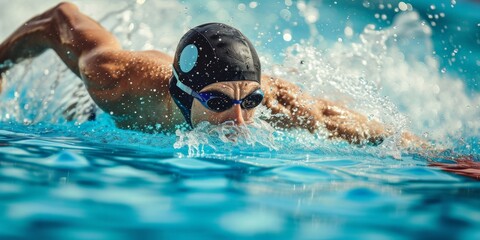 Competitive swimmer racing in pool