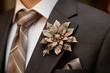 wedding boutonniere on the suit of the groom